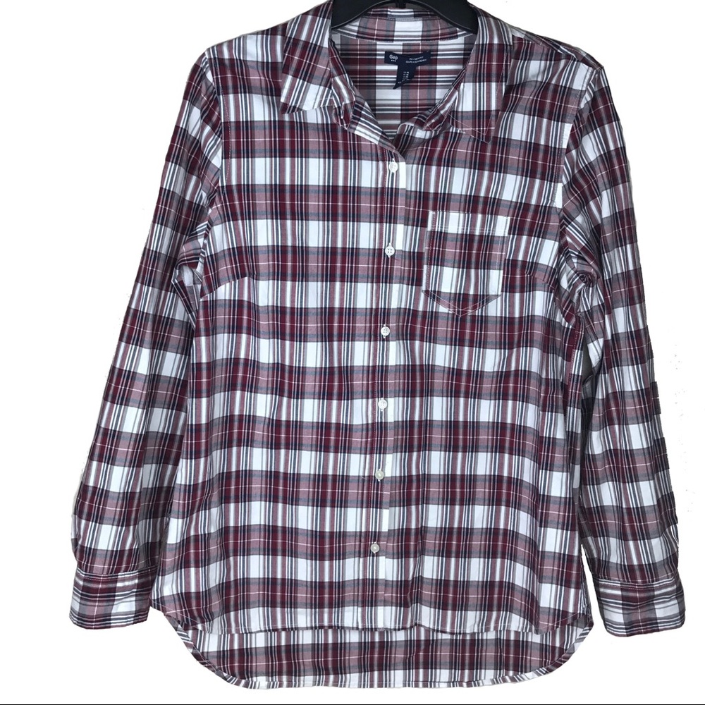 Gap Red Black White Plaid Boyfriend Fit Shirt M